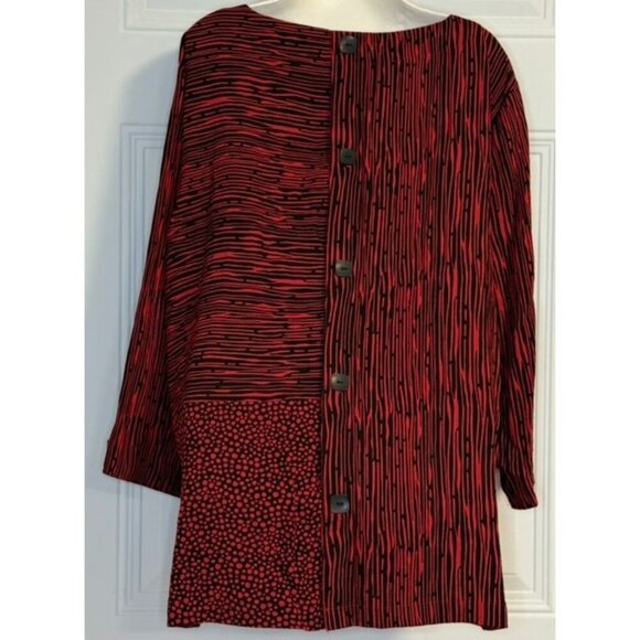 Ali Miles 'Spices' Tunic Blouse SZ XL Artsy Lagenlook Relaxed Vibrant Red Black - Picture 2 of 7